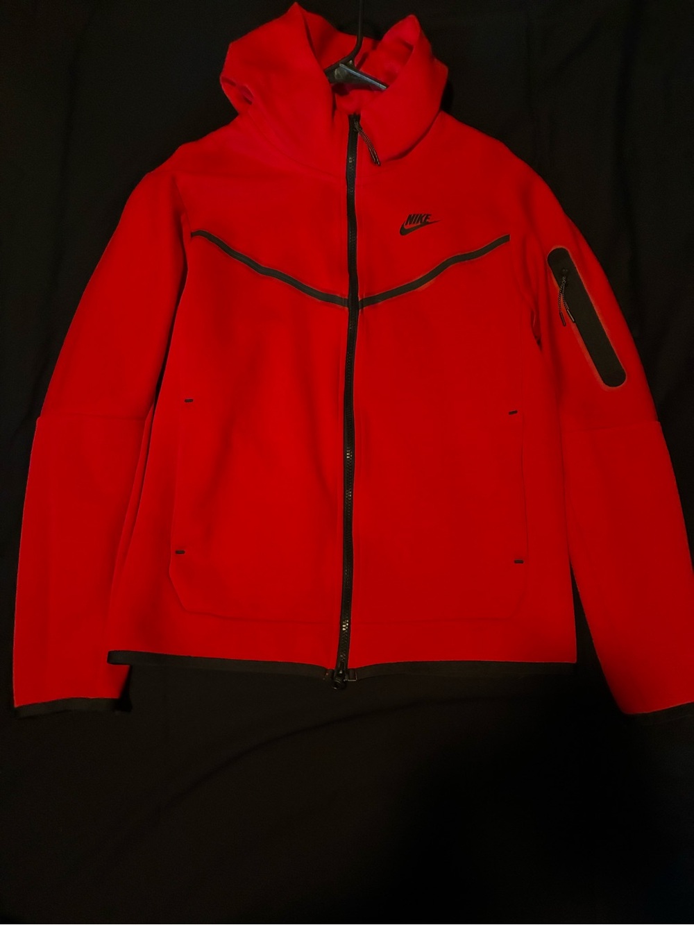 Nike Men’s Red Performance Full-Zip Hooded Jacket with Black Trim
